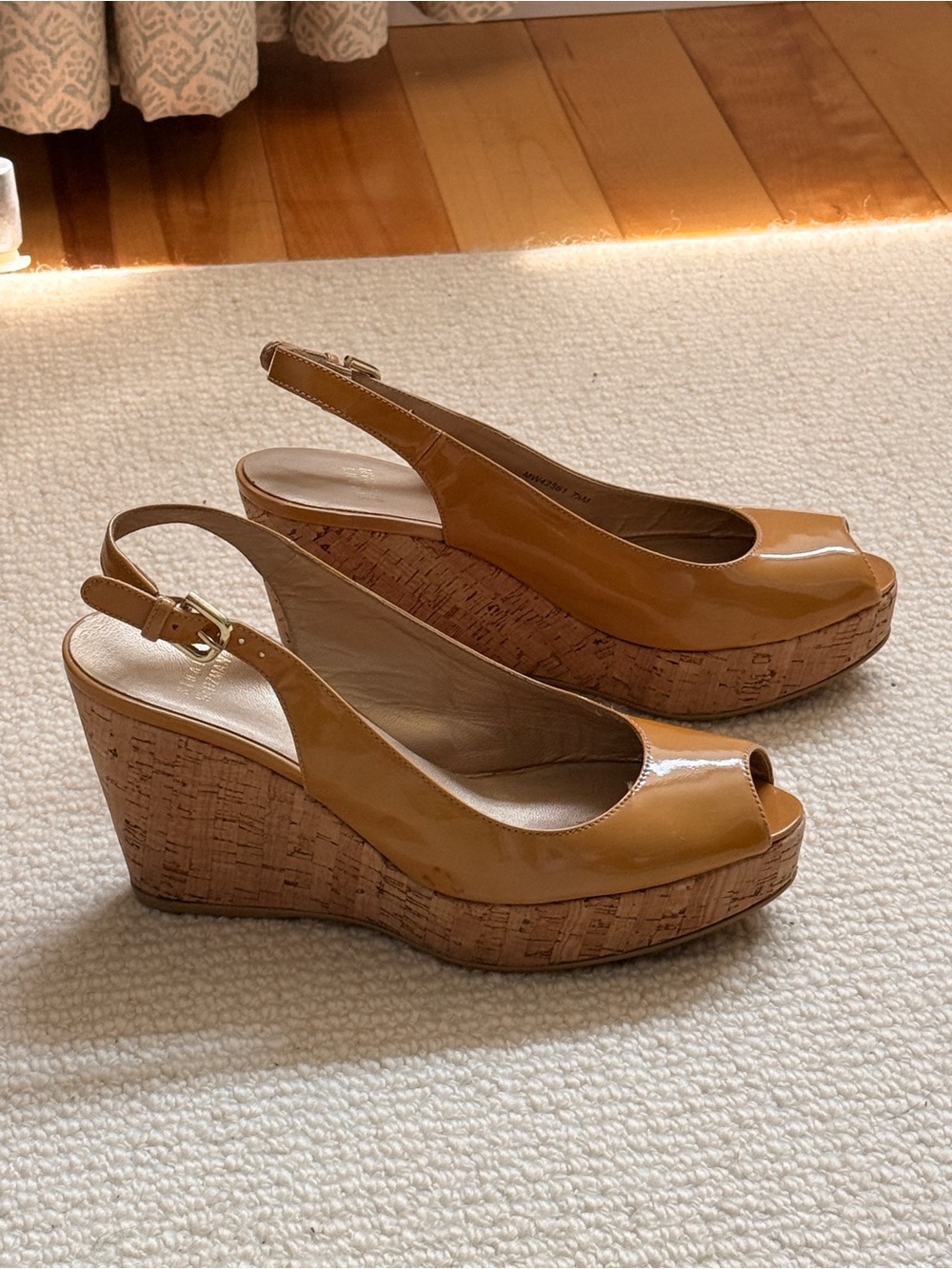 Patent Leather Cork Wedge Slingback Peep-Toe Stuart Weitzman - Picture 1 of 5